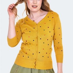 Voodoo Vixen Diana Polka Dot Cardigan in Mustard